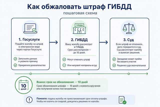 Как обжаловать штраф ГИБДД: срок, куда подать, Госуслуги и суд