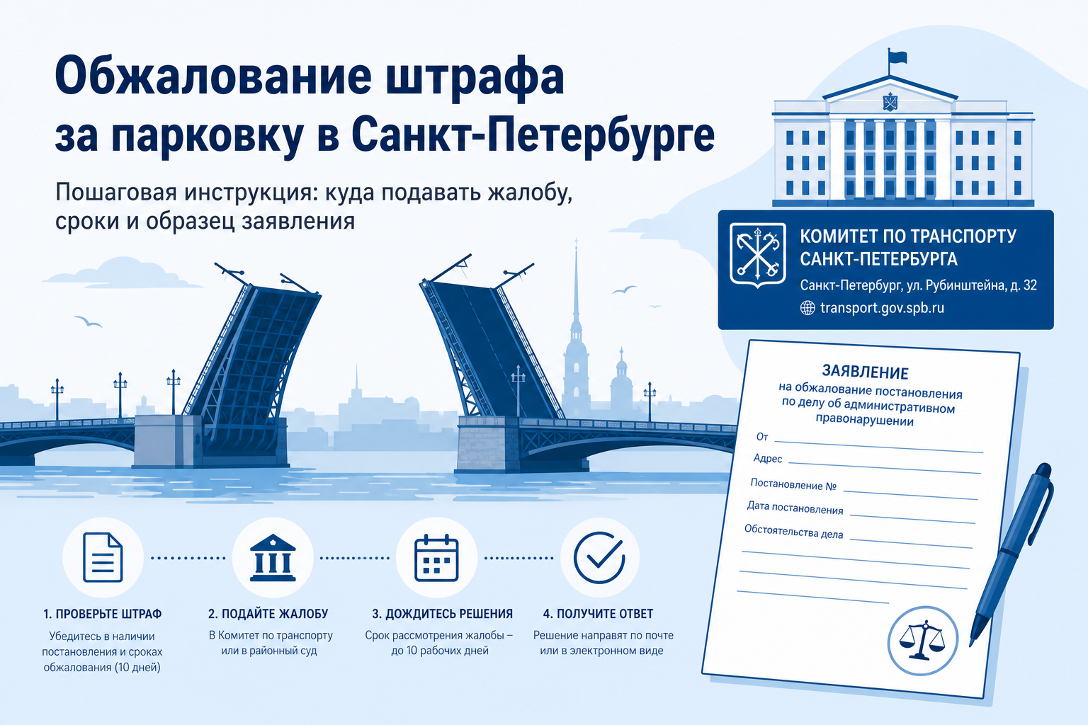 Жалобу в Комитет по транспорту СПб подают на ул. Исполкомская, 16А — сначала получите копию постановления