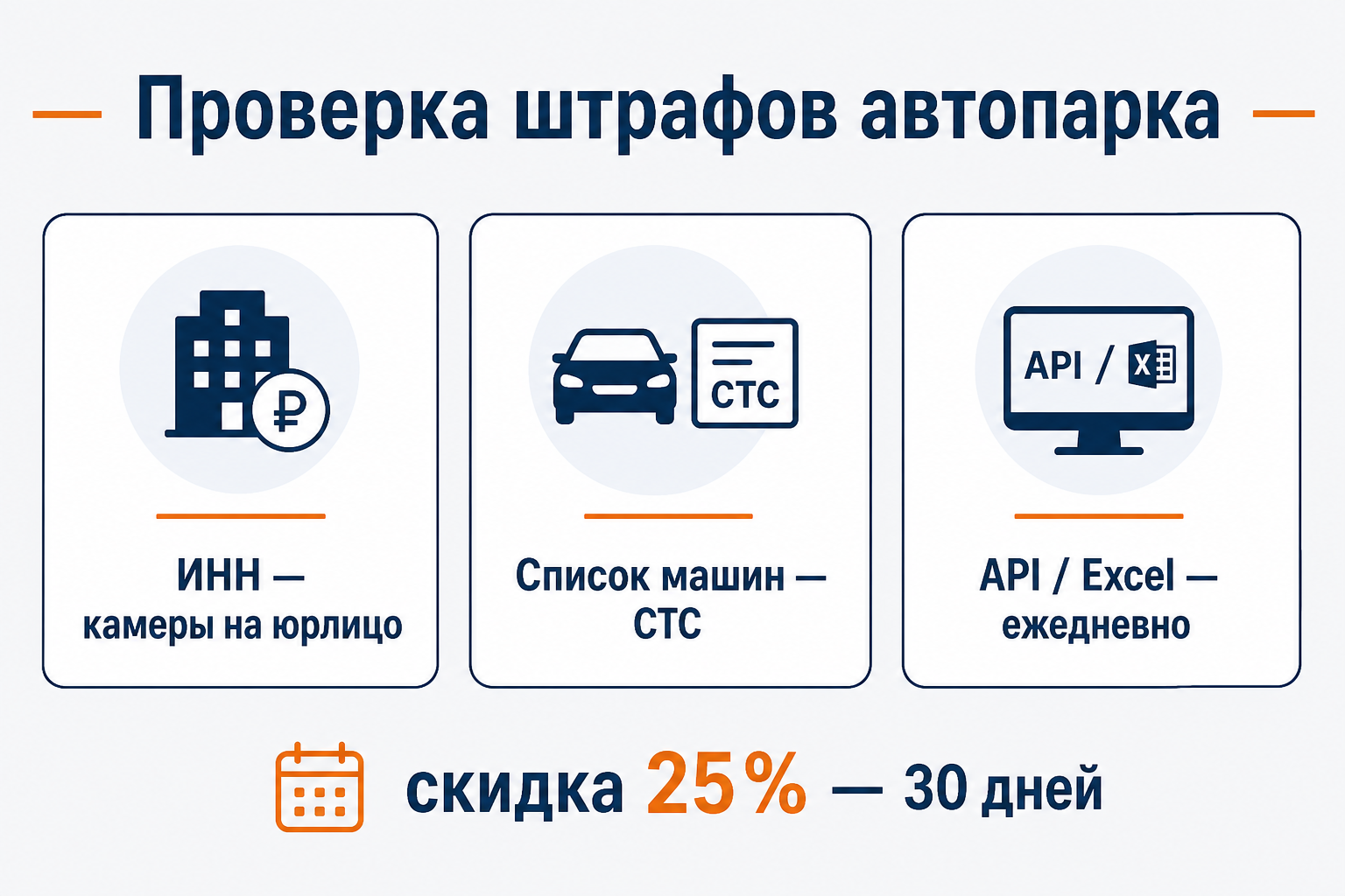 ИНН закрывает камеры на организацию, список машин — каждую СТС, API отдаёт ту же проверку в учёт