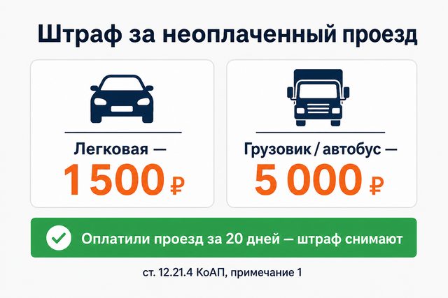Штраф за неоплаченный проезд по платной дороге